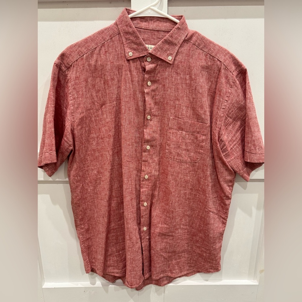 Men's Red Button-Up Shirt Linen
